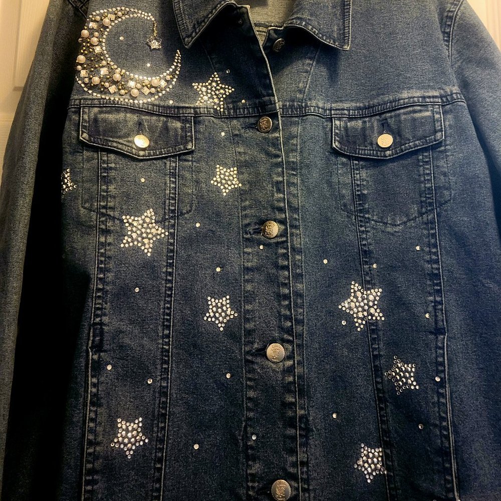 RARE!! Quacker factory moon and stars denim jacket - Picture 5 of 8